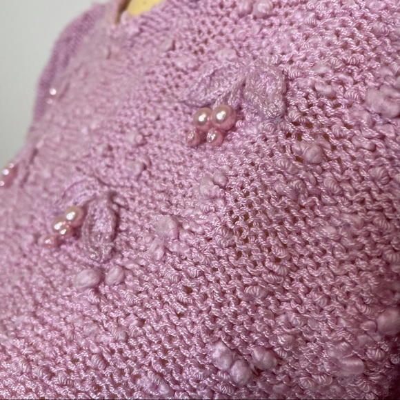 Vintage LeRoy Sweater 80's Cherry Pearl Small Pink Bobble Girly Retro 3/4 Sleeve - Picture 6 of 12